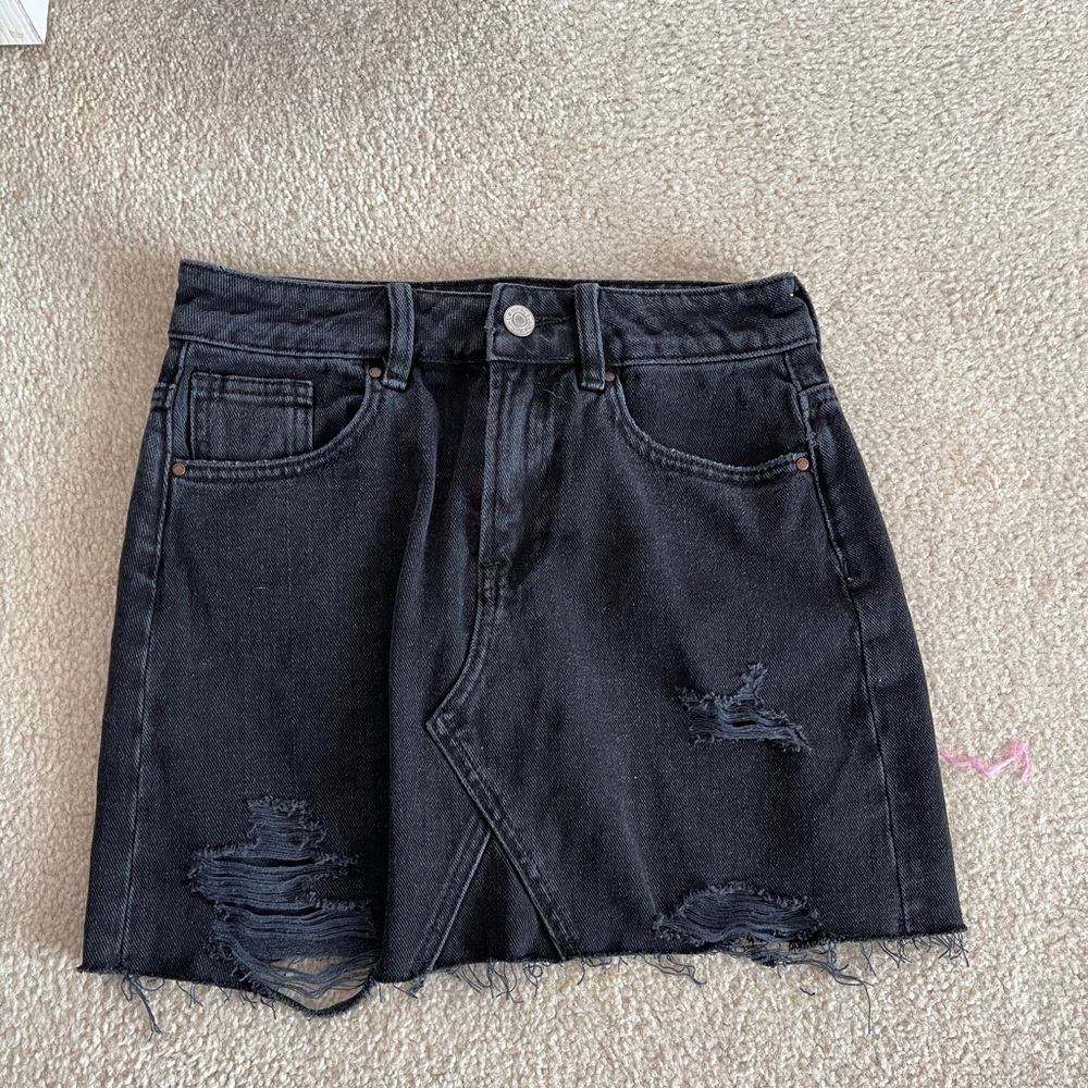 PacSun Distressed Black Denim Skirt